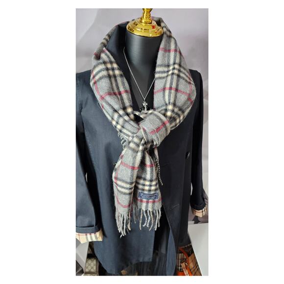 BURBERRYs of London 100% Cashmere Scarf Shawl Nova Check Light Grey - Picture 1 of 10